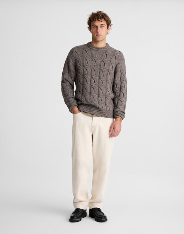 Cable-Knit Crewneck Sweater DARK DRIFTWOOD