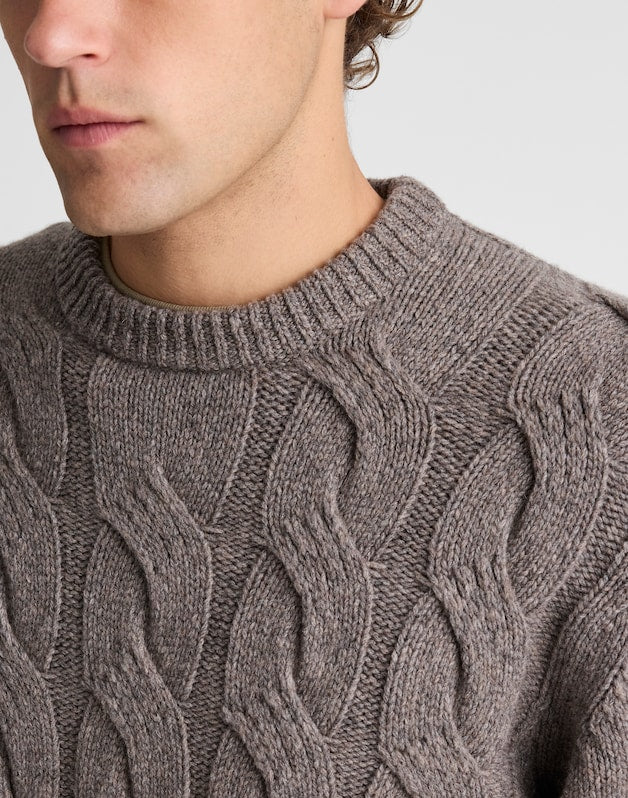 Cable-Knit Crewneck Sweater DARK DRIFTWOOD