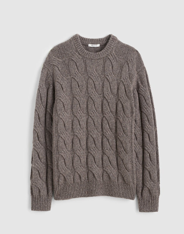 Cable-Knit Crewneck Sweater DARK DRIFTWOOD