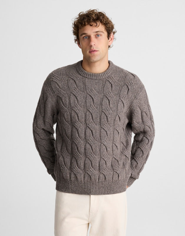 Cable-Knit Crewneck Sweater DARK DRIFTWOOD