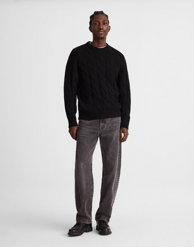 Cable-Knit Crewneck Sweater JET BLACK