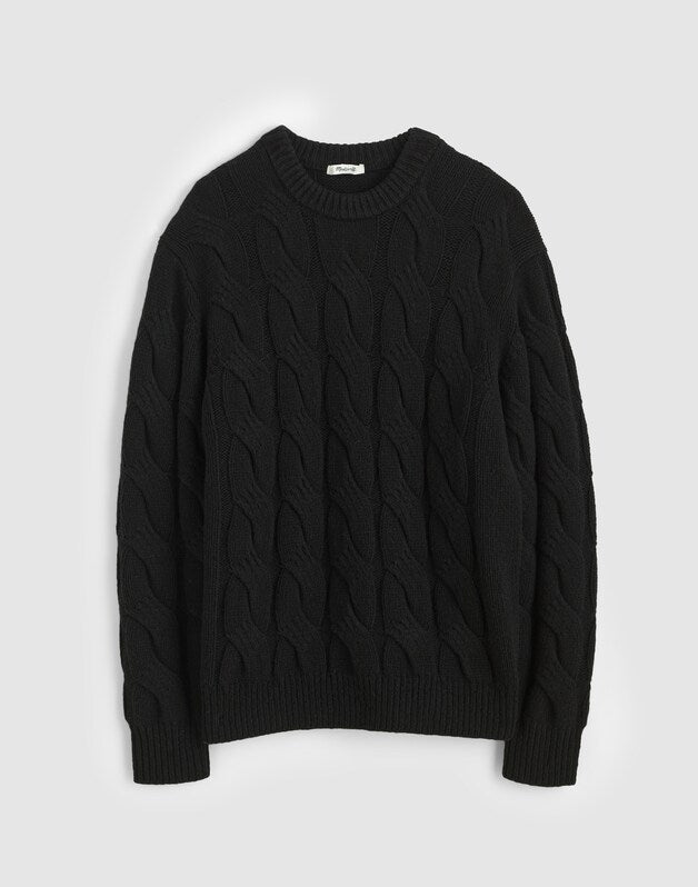 Cable-Knit Crewneck Sweater JET BLACK