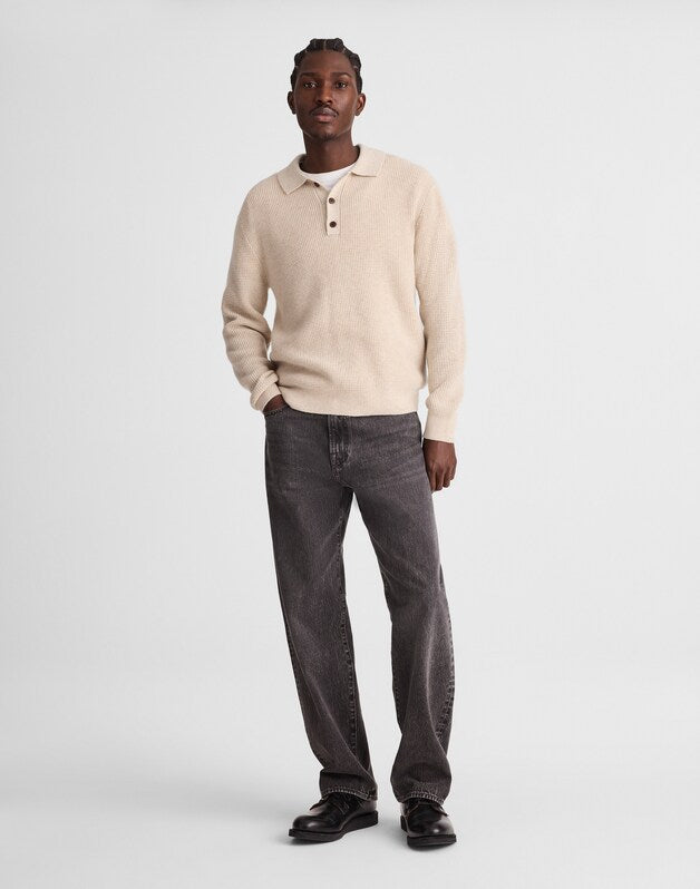 Waffle-Knit Sweater Polo HEATHER LIGHT SAND