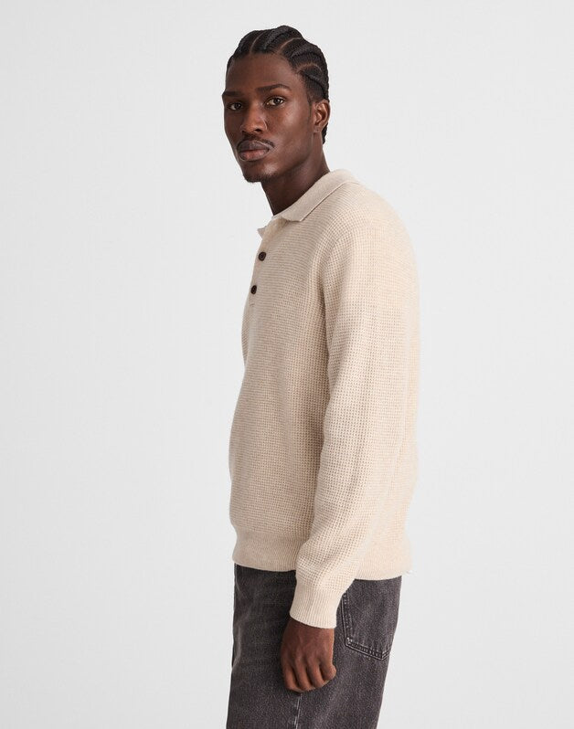 Waffle-Knit Sweater Polo HEATHER LIGHT SAND