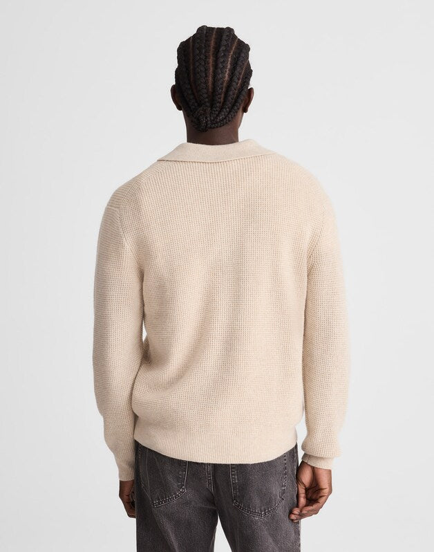 Waffle-Knit Sweater Polo HEATHER LIGHT SAND