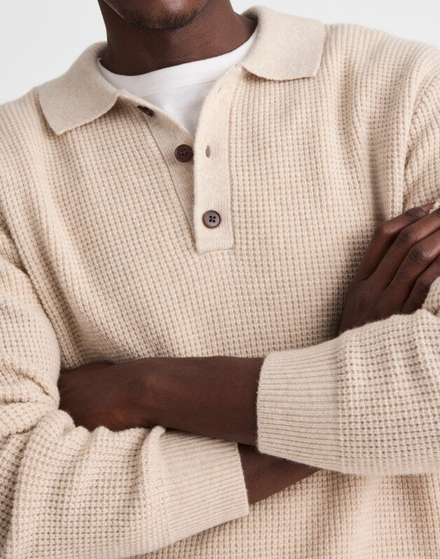 Waffle-Knit Sweater Polo HEATHER LIGHT SAND