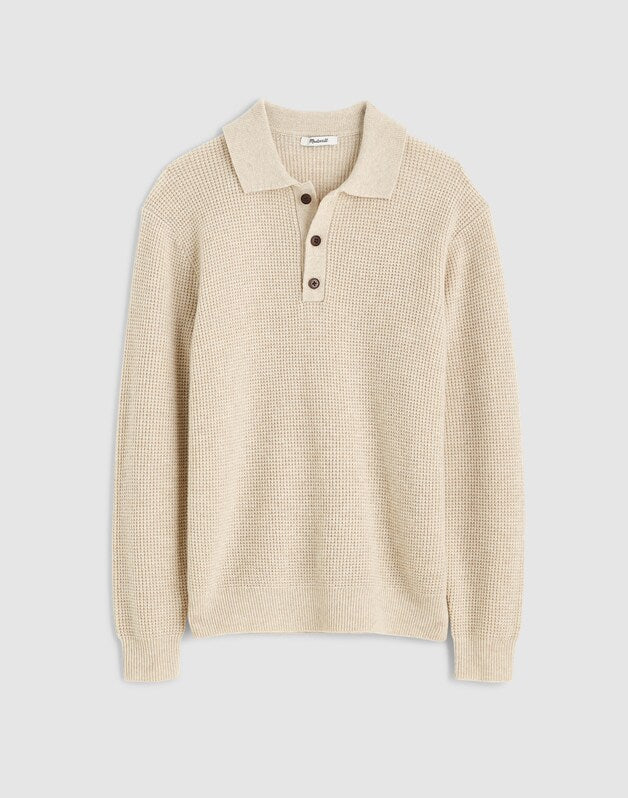 Waffle-Knit Sweater Polo HEATHER LIGHT SAND