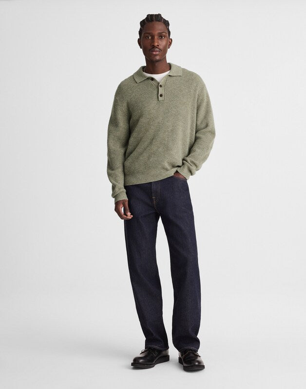 Waffle-Knit Sweater Polo HEATHER SAGE