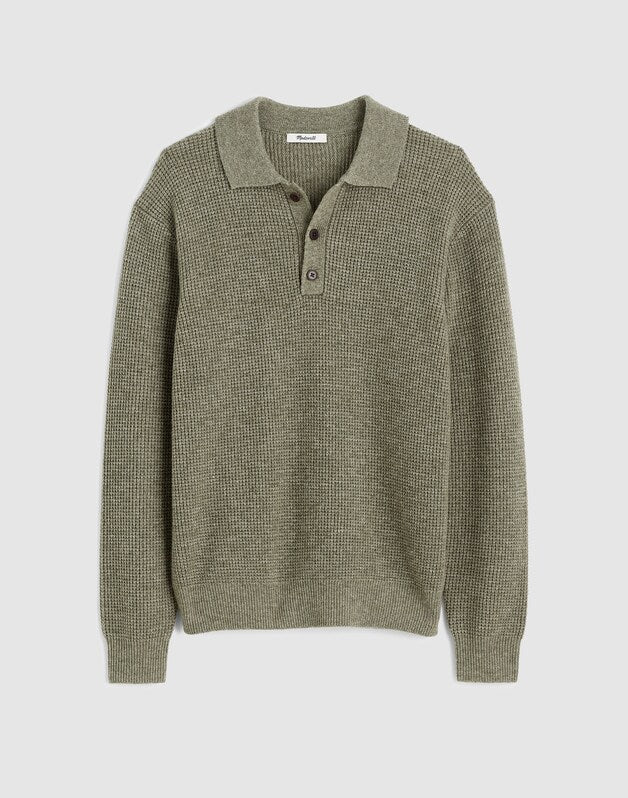 Waffle-Knit Sweater Polo HEATHER SAGE
