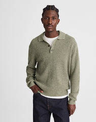 Waffle-Knit Sweater Polo HEATHER SAGE