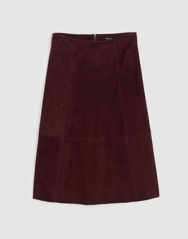 Seamed Midi Skirt in Suede DEEP PLUM
