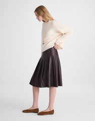 Pleated Midi Skirt in Faux Leather DARK CHICORY