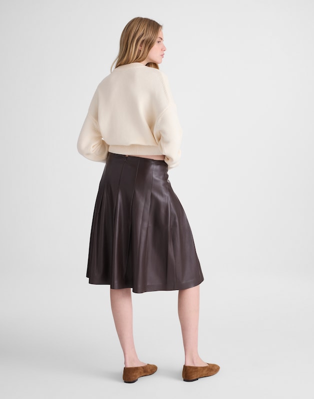 Pleated Midi Skirt in Faux Leather DARK CHICORY