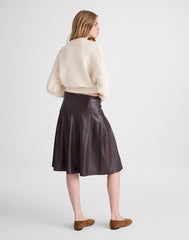 Pleated Midi Skirt in Faux Leather DARK CHICORY