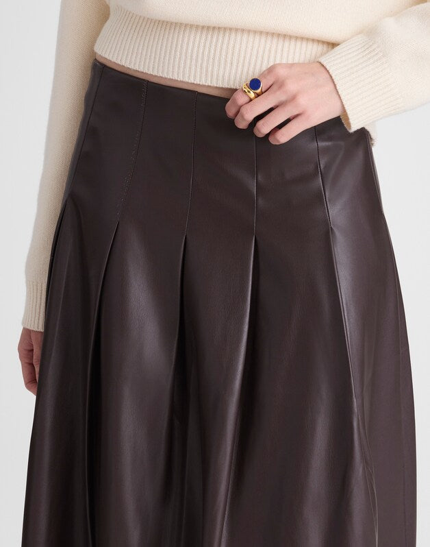 Pleated Midi Skirt in Faux Leather DARK CHICORY