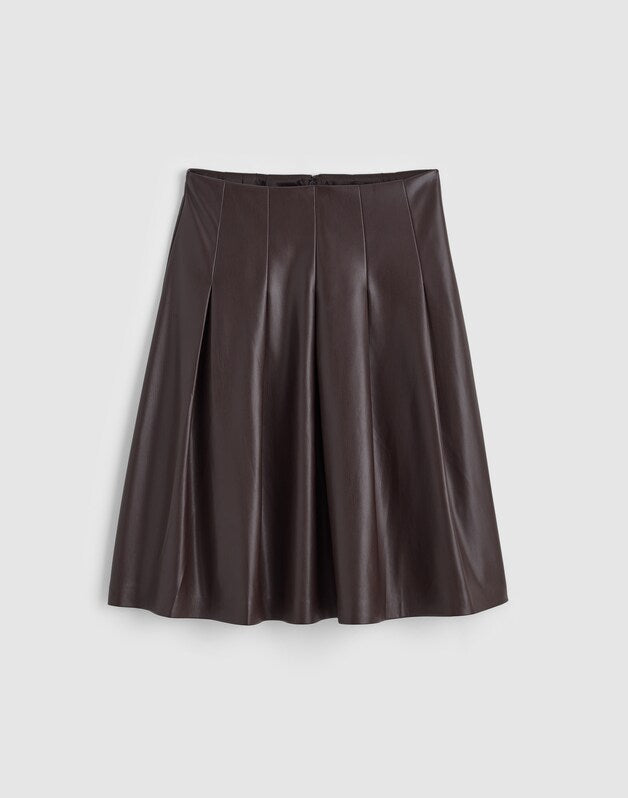 Pleated Midi Skirt in Faux Leather DARK CHICORY