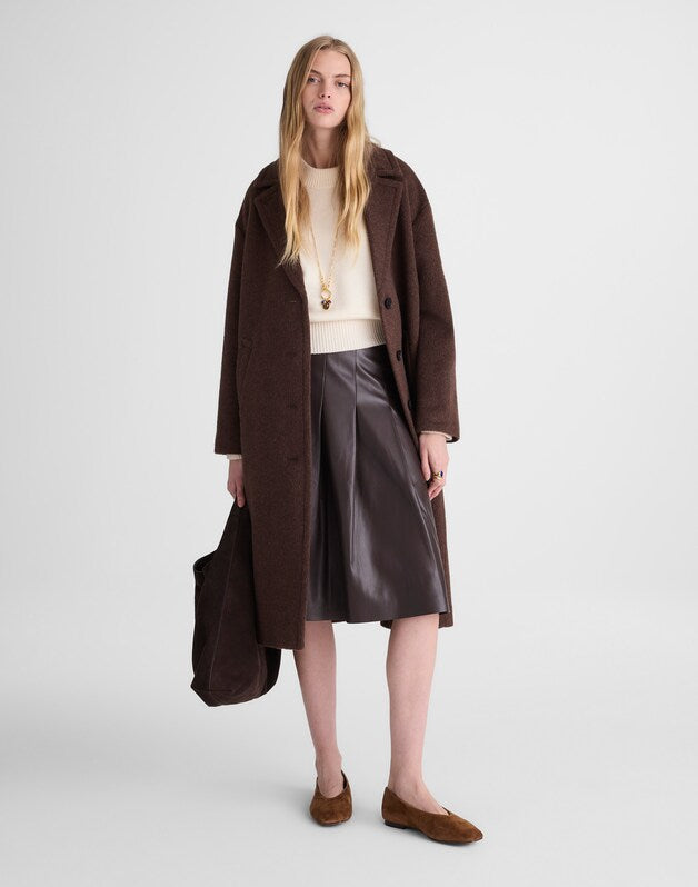Pleated Midi Skirt in Faux Leather DARK CHICORY