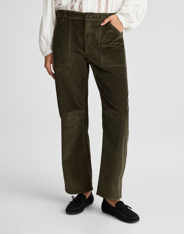 The Darted Barrel-Leg Utility Pant in Corduroy MIDNIGHT OLIVE