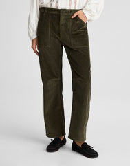The Darted Barrel-Leg Utility Pant in Corduroy MIDNIGHT OLIVE