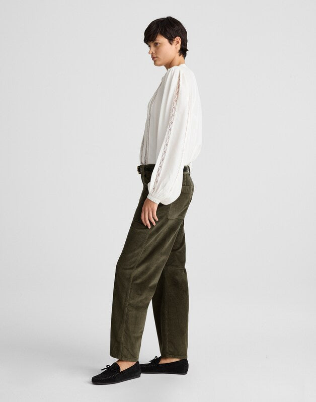 The Darted Barrel-Leg Utility Pant in Corduroy MIDNIGHT OLIVE