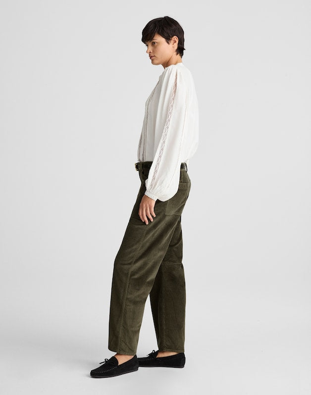 The Darted Barrel-Leg Utility Pant in Corduroy MIDNIGHT OLIVE