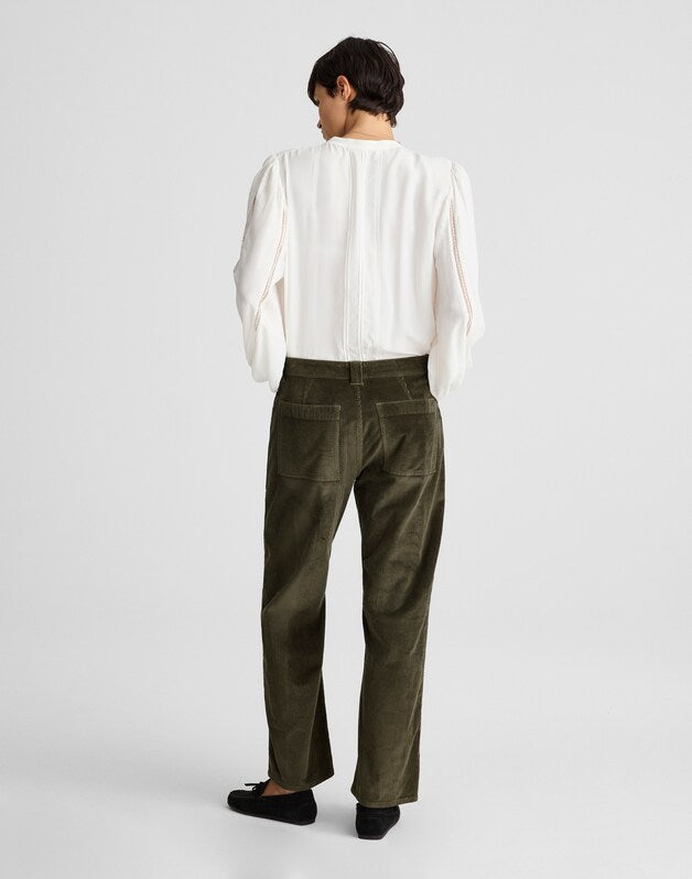 The Darted Barrel-Leg Utility Pant in Corduroy MIDNIGHT OLIVE