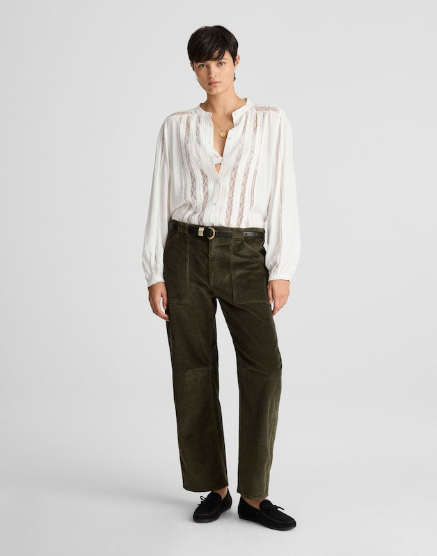 The Darted Barrel-Leg Utility Pant in Corduroy MIDNIGHT OLIVE