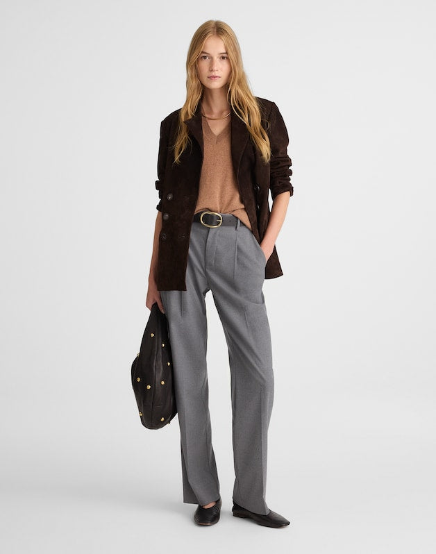 Slouchy Straight Pants in Brushed Twill LIGHT GREY