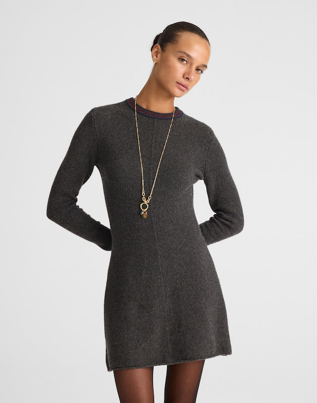 Sweater Mini Dress CHARCOAL PLACED STRIPE