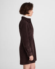 Seamed Button-Up Mini Dress in Corduroy DARK CAROB