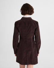 Seamed Button-Up Mini Dress in Corduroy DARK CAROB