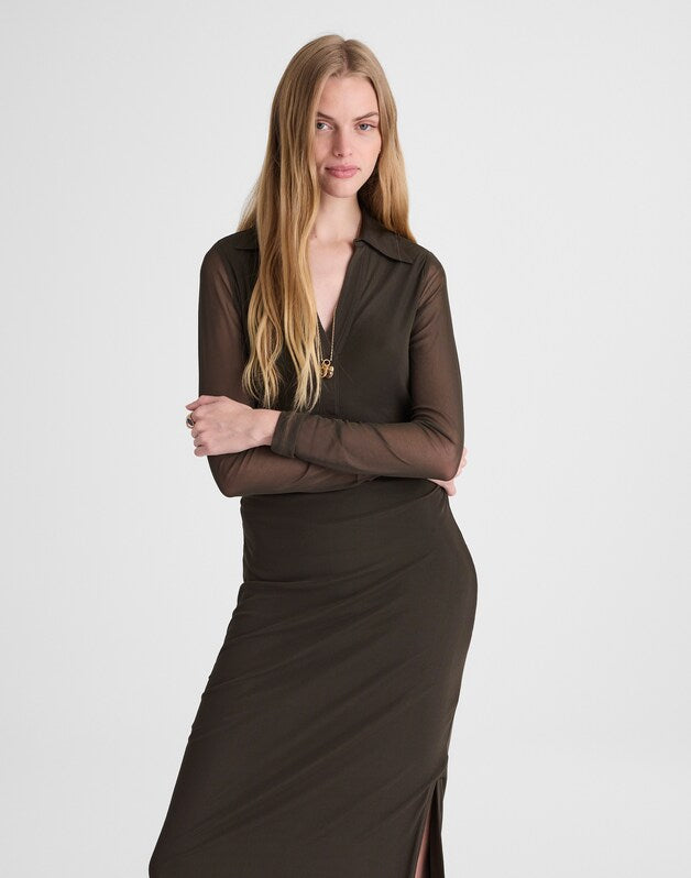 Long-Sleeve Polo Midi Dress MIDNIGHT OLIVE