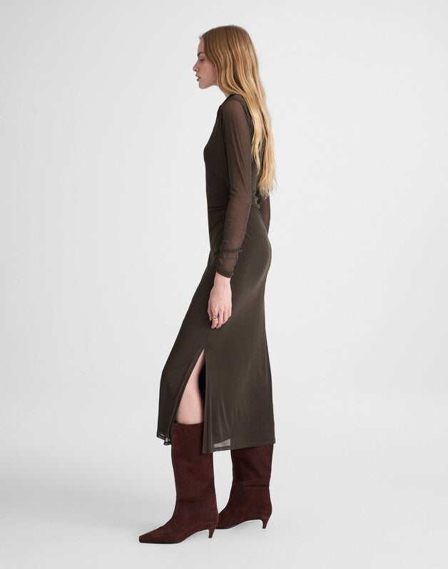 Long-Sleeve Polo Midi Dress MIDNIGHT OLIVE