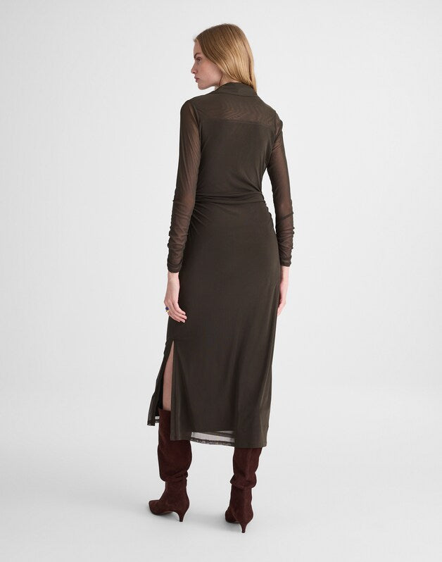 Long-Sleeve Polo Midi Dress MIDNIGHT OLIVE