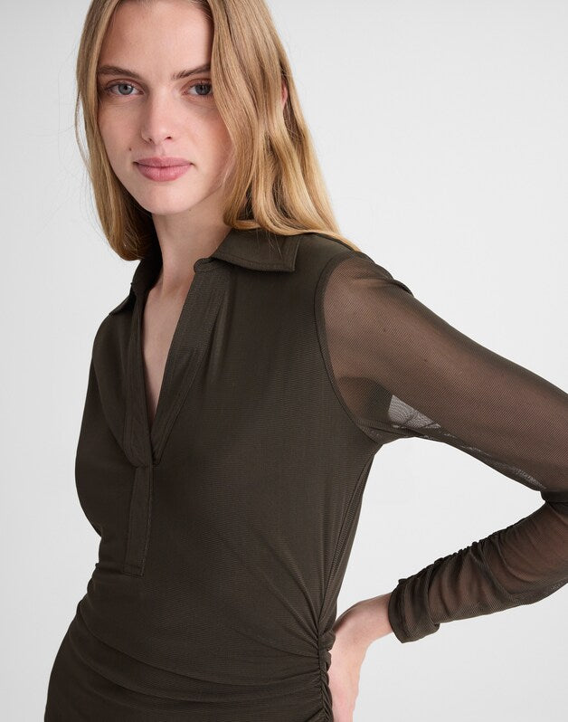 Long-Sleeve Polo Midi Dress MIDNIGHT OLIVE