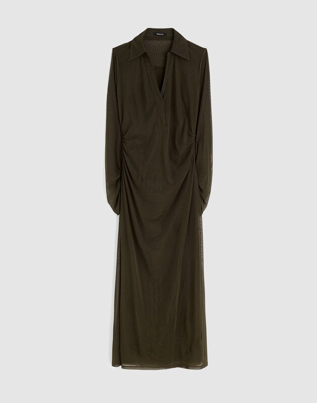 Long-Sleeve Polo Midi Dress MIDNIGHT OLIVE