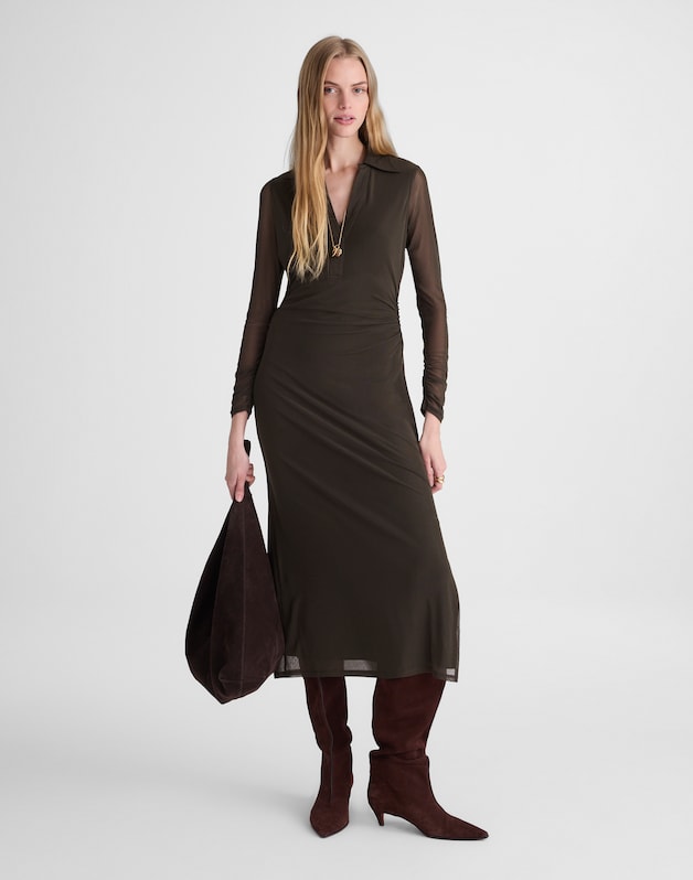 Long-Sleeve Polo Midi Dress MIDNIGHT OLIVE