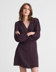 Puff-Sleeve Mini Wrap Shirtdress BURG FOULARD