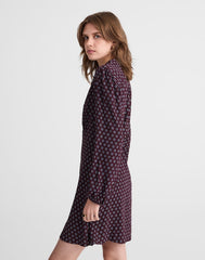 Puff-Sleeve Mini Wrap Shirtdress BURG FOULARD