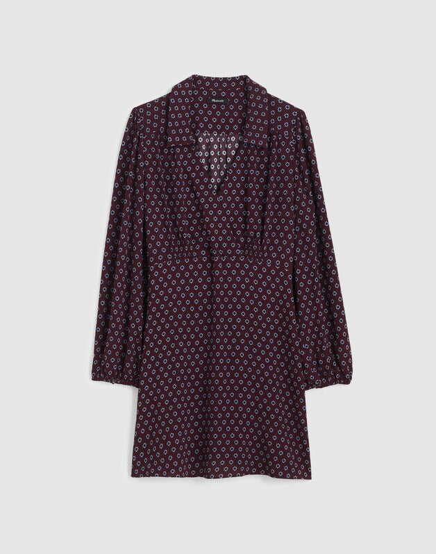 Puff-Sleeve Mini Wrap Shirtdress BURG FOULARD