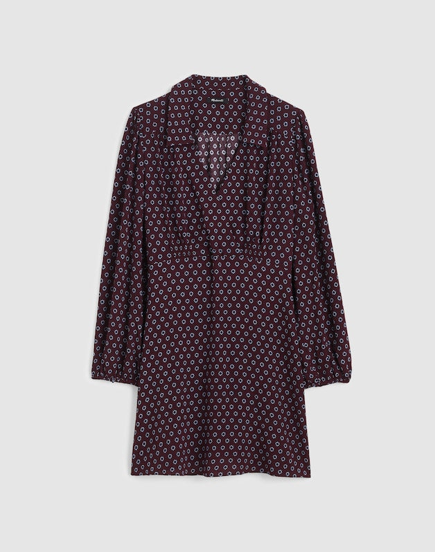 Puff-Sleeve Mini Wrap Shirtdress BURG FOULARD