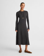 The Signature Knit Crewneck Midi Dress HTHR SLATE
