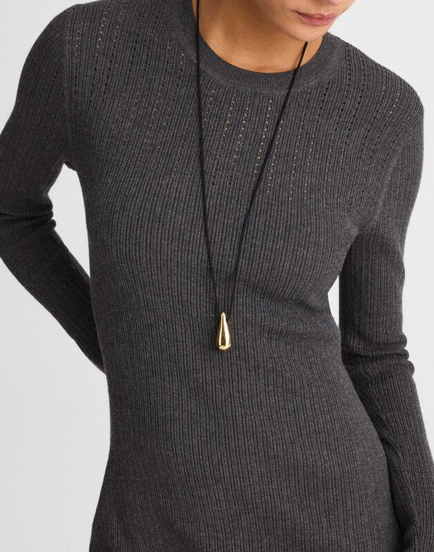 The Signature Knit Crewneck Midi Dress HTHR SLATE