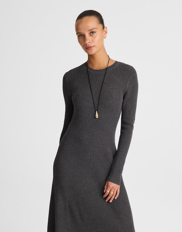 The Signature Knit Crewneck Midi Dress HTHR SLATE