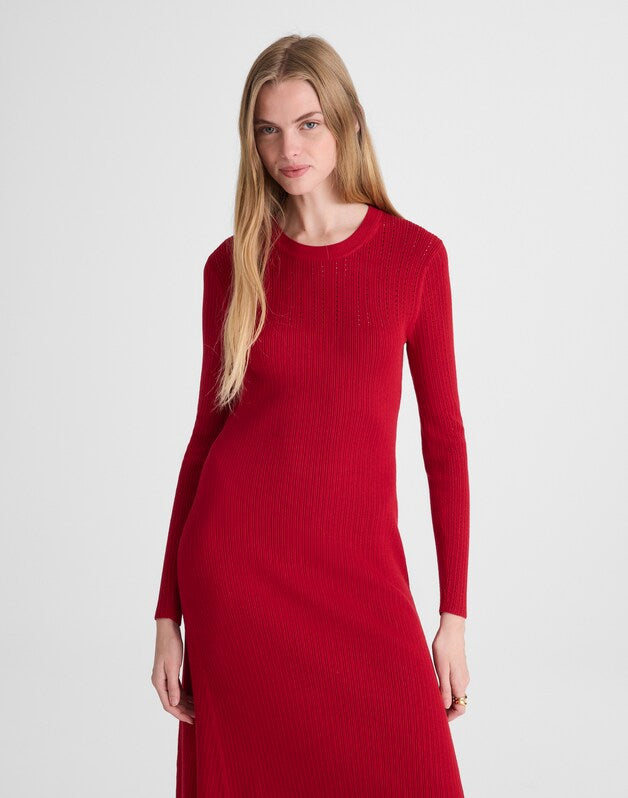 The Signature Knit Crewneck Midi Dress CRIMSON