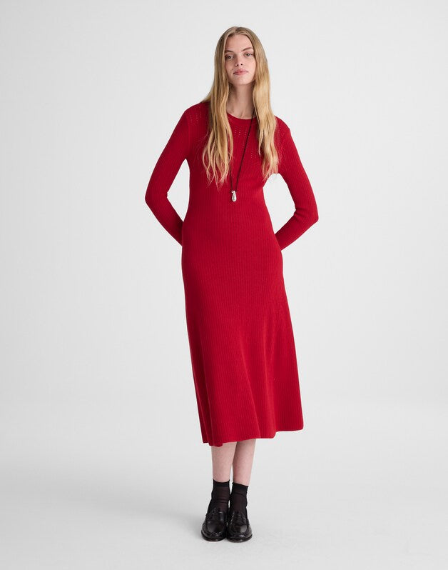 The Signature Knit Crewneck Midi Dress CRIMSON