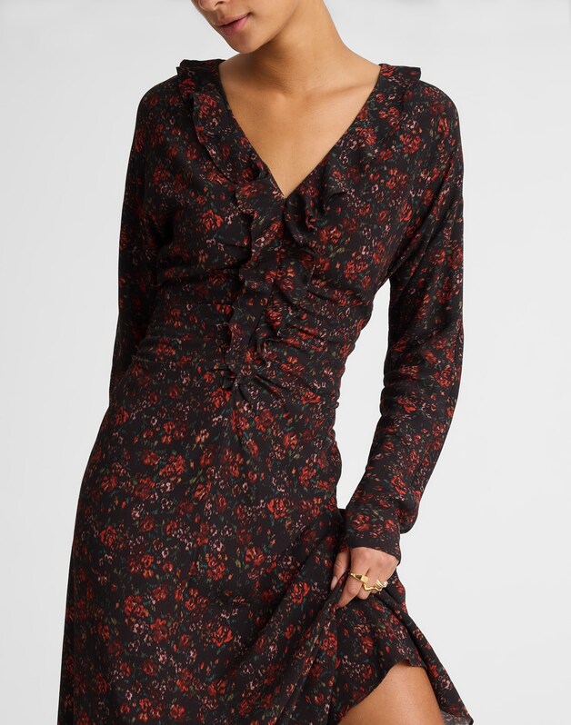 Ruffled Midi Dress ROSE RED