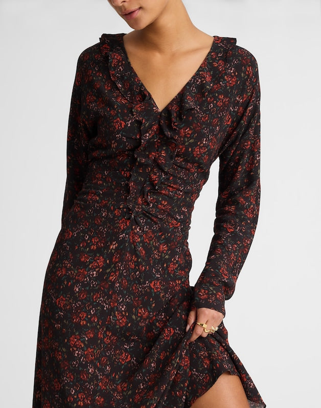Ruffled Midi Dress ROSE RED