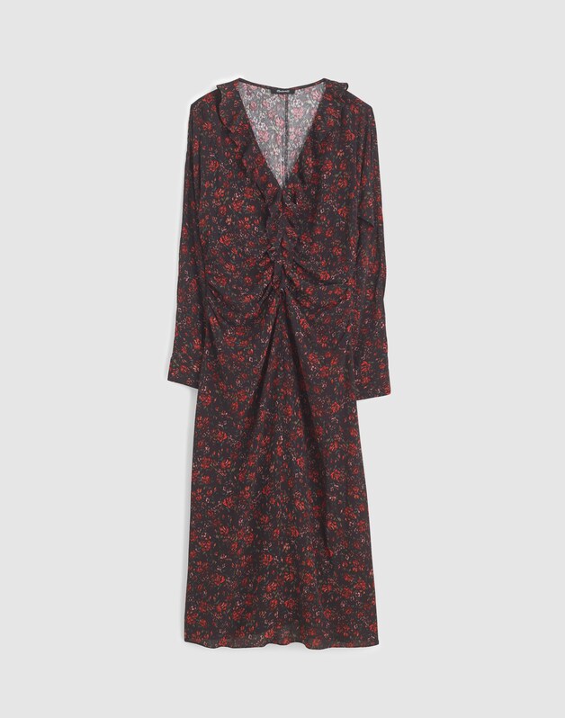 Ruffled Midi Dress ROSE RED