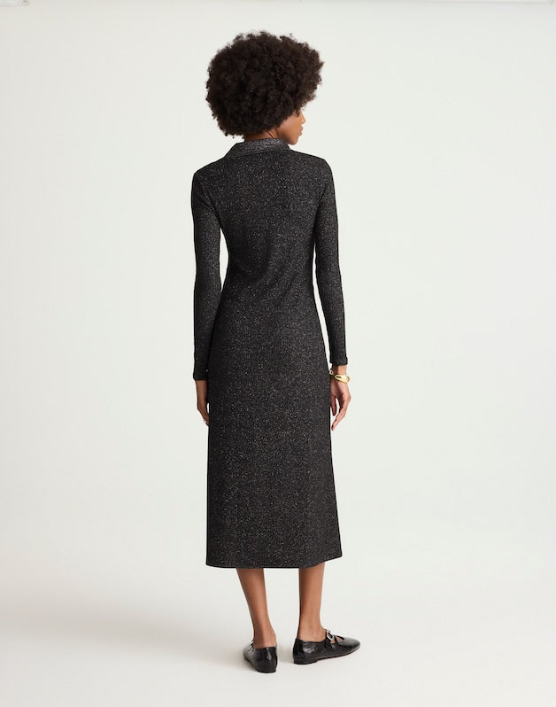 Ribbed Y-Neck Polo Maxi Dress LUREX BLACK